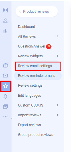 Product review email design settings on Shopify