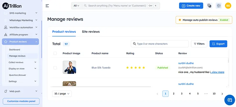 aitrillion-manage-review-dashboard