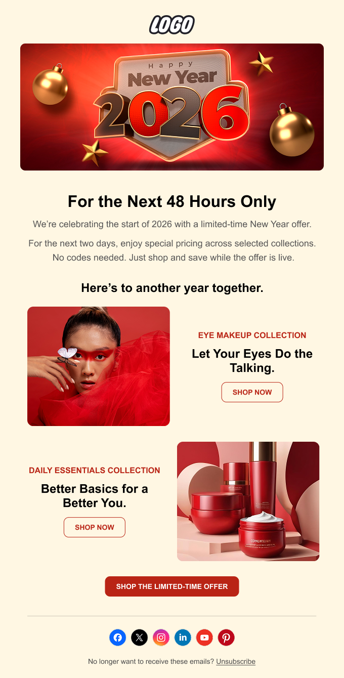 Limited time New Year email campaign for Shopify
