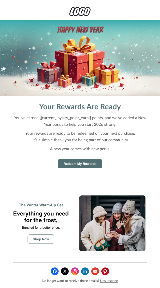 New Year loyalty rewards email template for Shopify