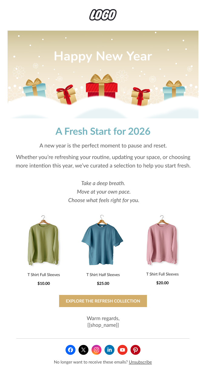 New Year reset and refresh email template for Shopify