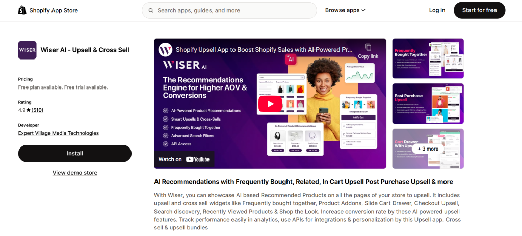 Wiser AI Shopify Upsell App
