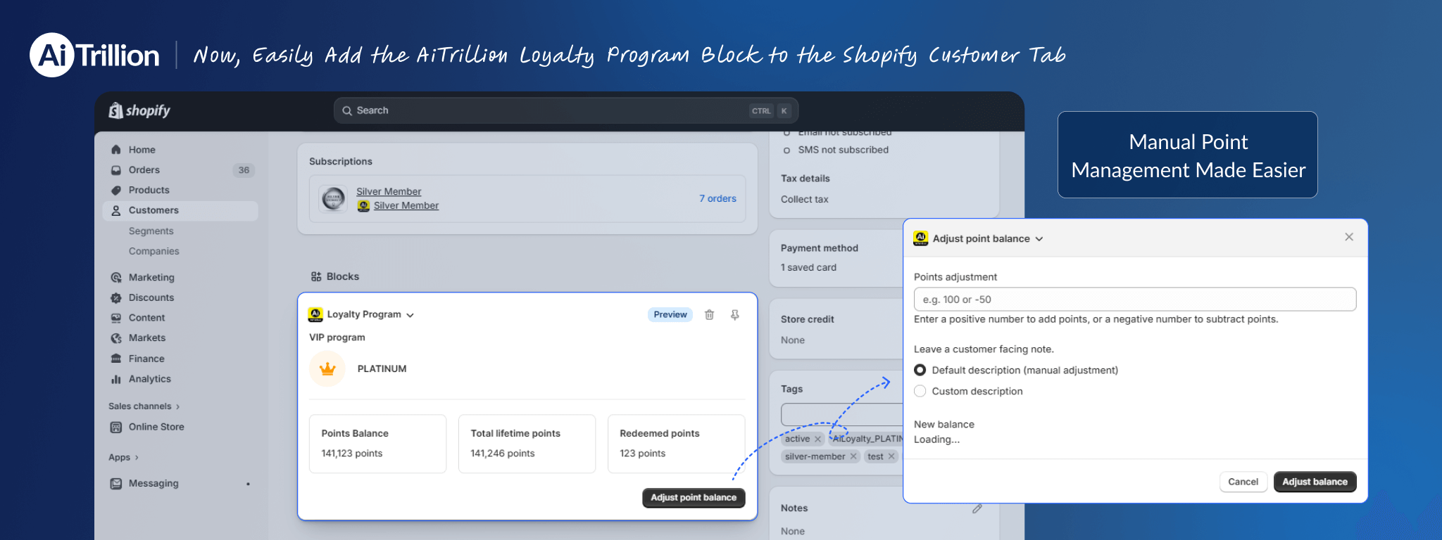Now, Easily Add the AiTrillion Loyalty Program Block to the Shopify Customer Tab