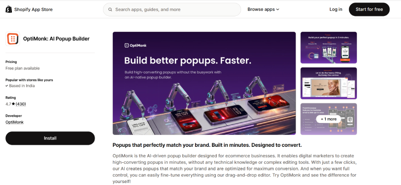 OptiMonk: AI pop-ups Builder