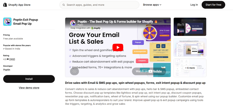 Poptin Exit pop-ups Email Pop Up