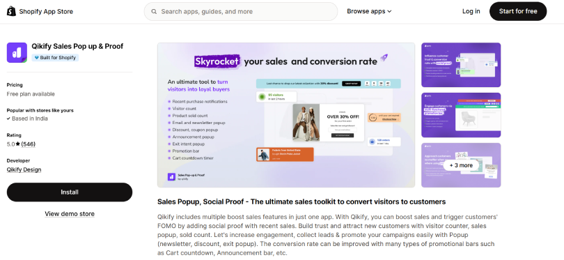 Qikify Sales Pop up & Proof