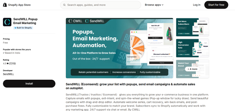 SendWILL pop-ups Email Marketing