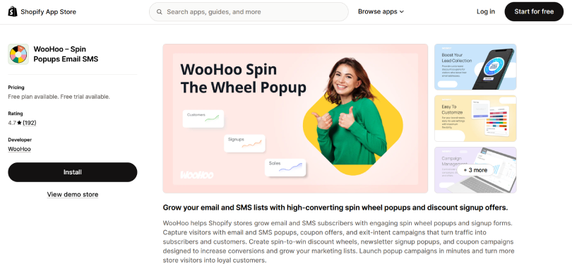 WooHoo – Spin pop-ups Email SMS