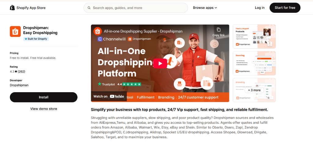 Dropshipman free dropshipping apps for shopify