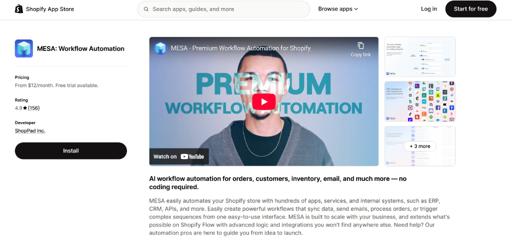 MESA workflow automation Shopify store process automation