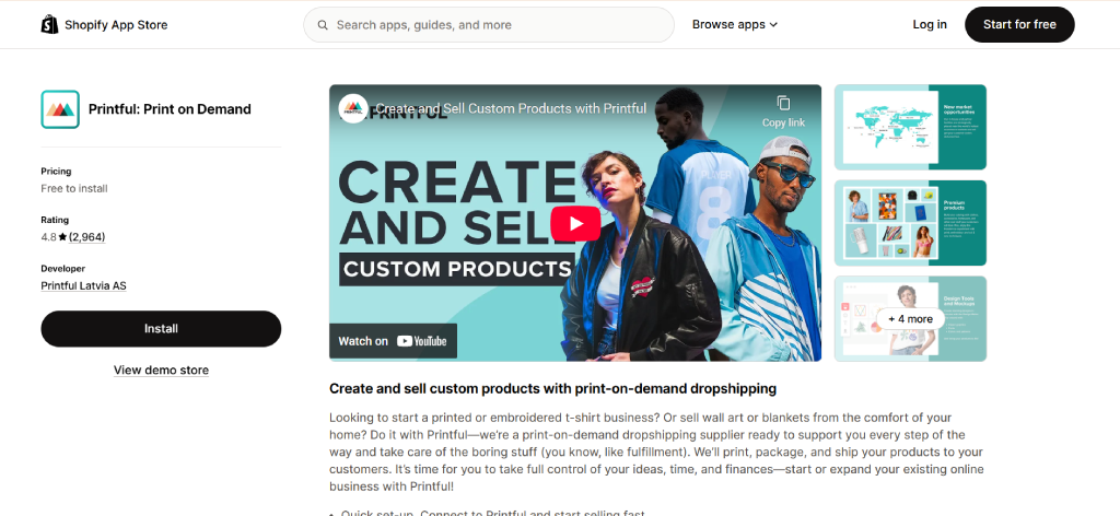 Printful- best Shopify apps dropshipping 2026
