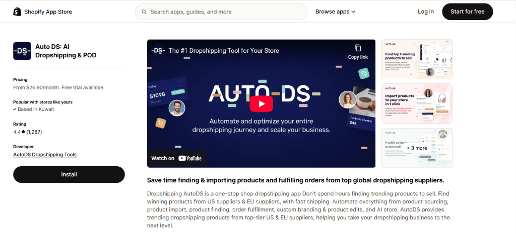 auto ds AI dropshipping shopify app
