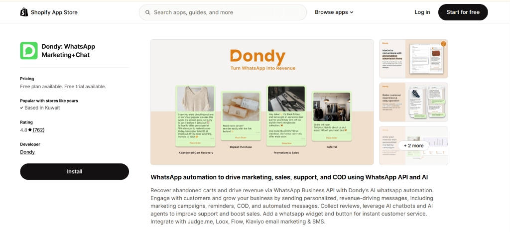 Dondy whatsapp shopify app for whatsapp marketing