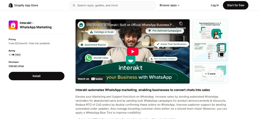 Interakt shopify whatsapp