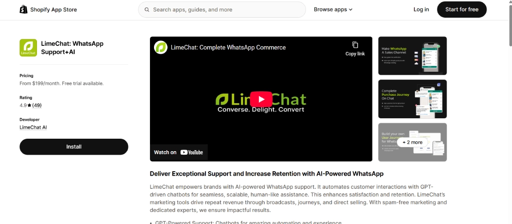 Limechat shopify whatsapp