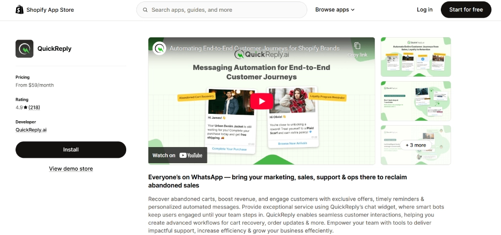 QuickReply shopify whatsapp marketing apps