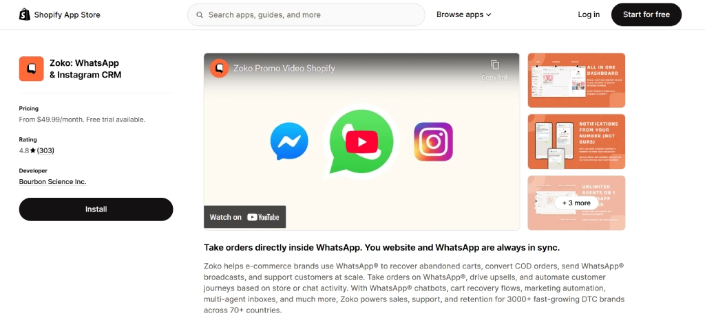 Zoko whatsapp shopify platform