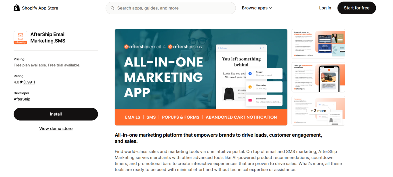 aftership email sms shopify app