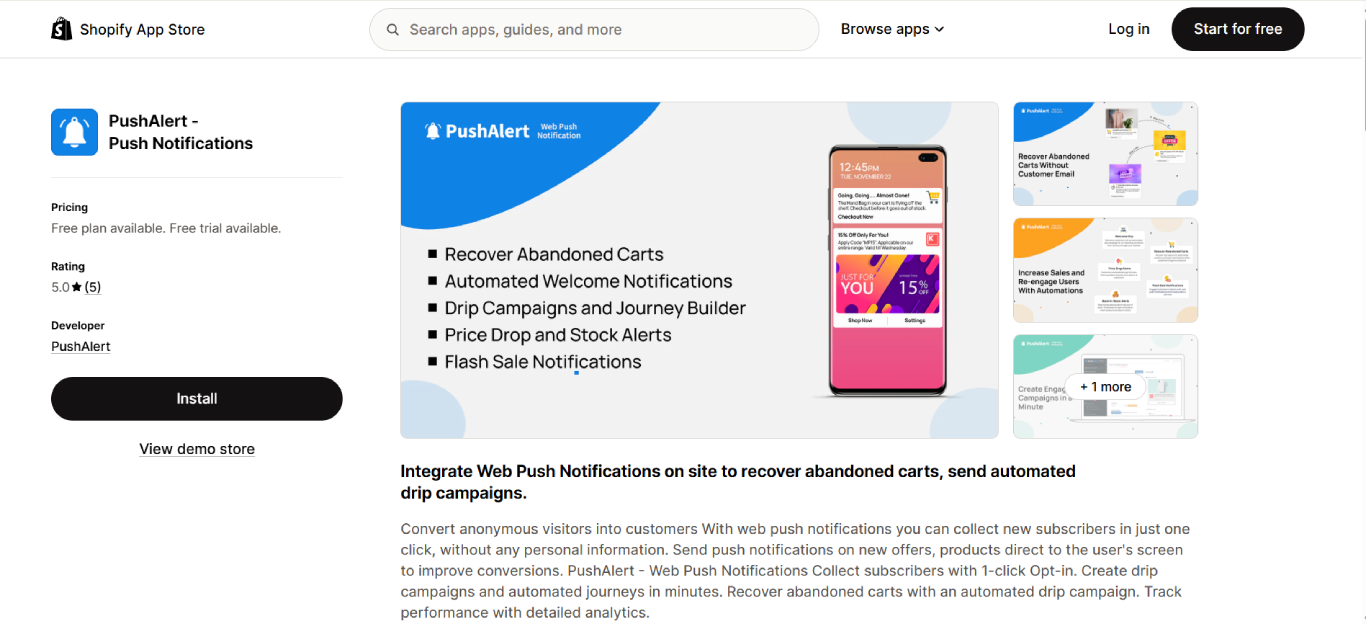 pushalert push notifications shopify