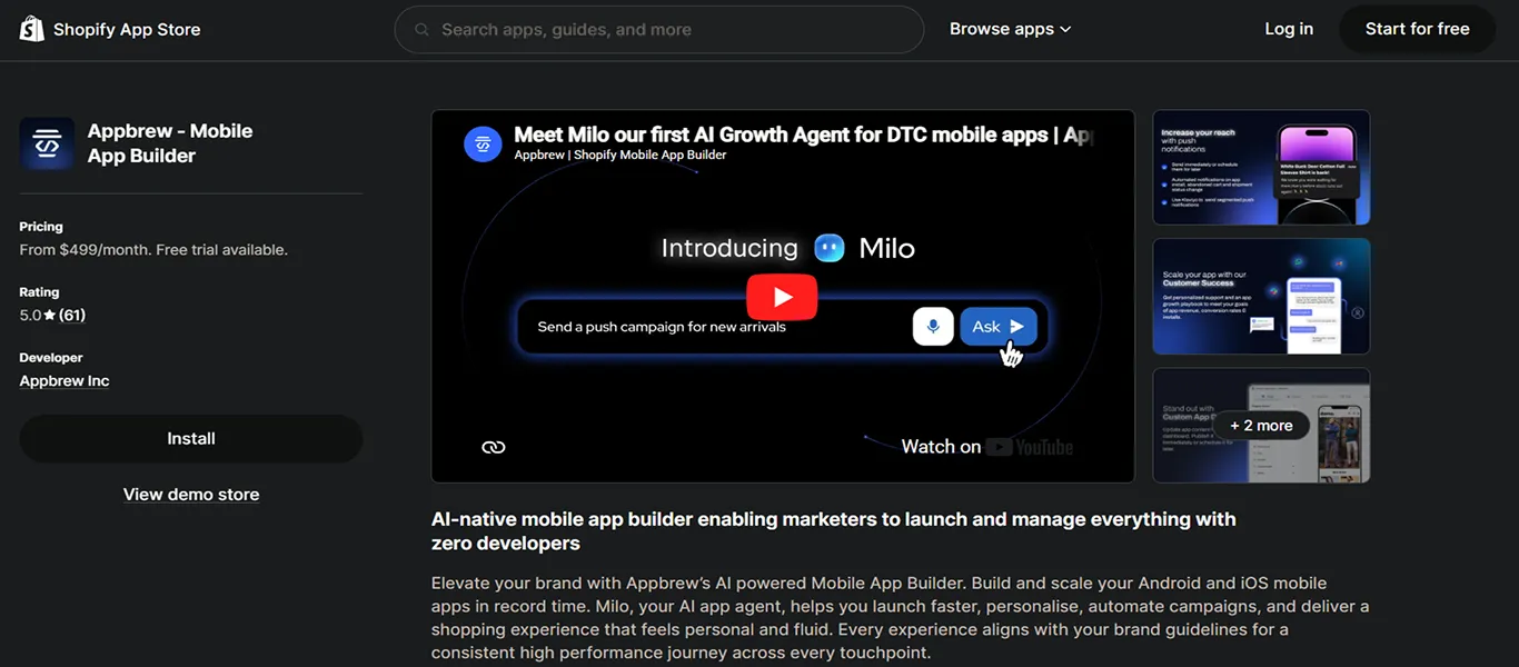 appbrew mobile app builder for shopify store