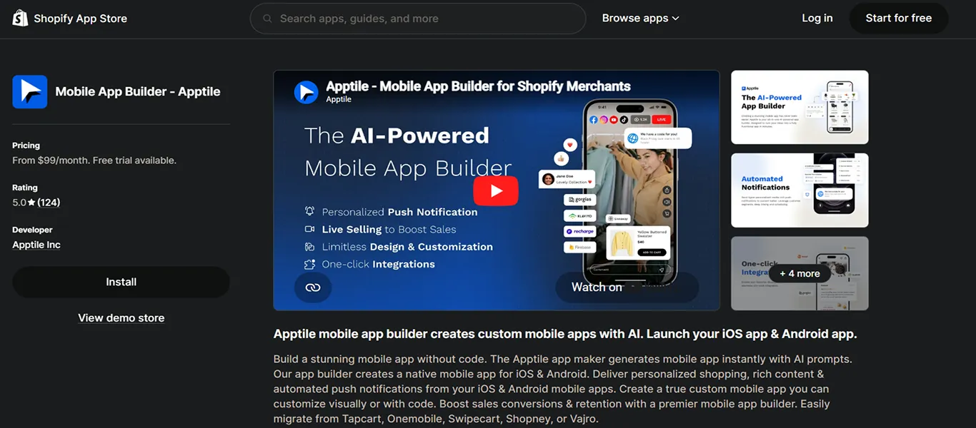 apptile mobile app builder shopify app
