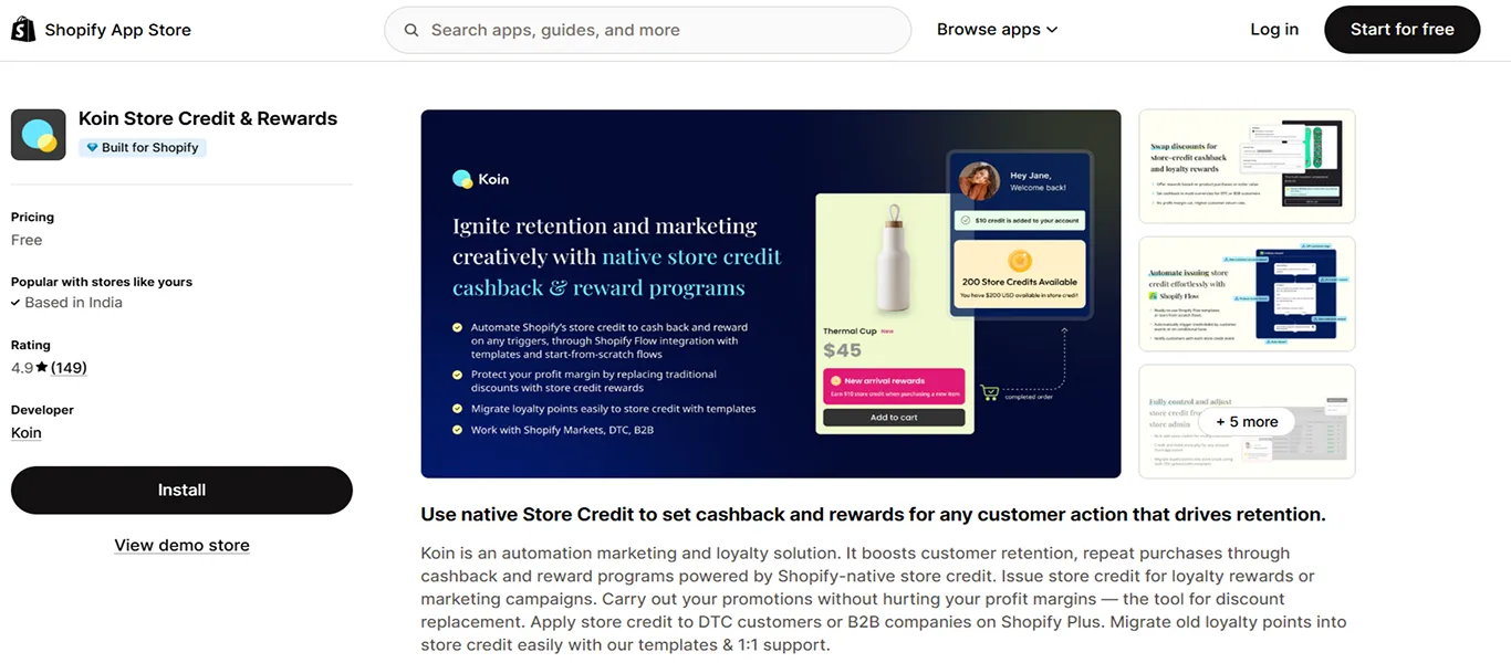 koin store credit rewards shopify app