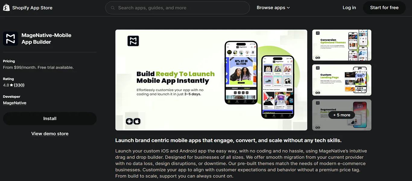 magenative mobile app builder for shopify store