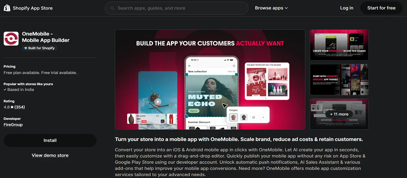 onemobile shopify mobile app builder platform