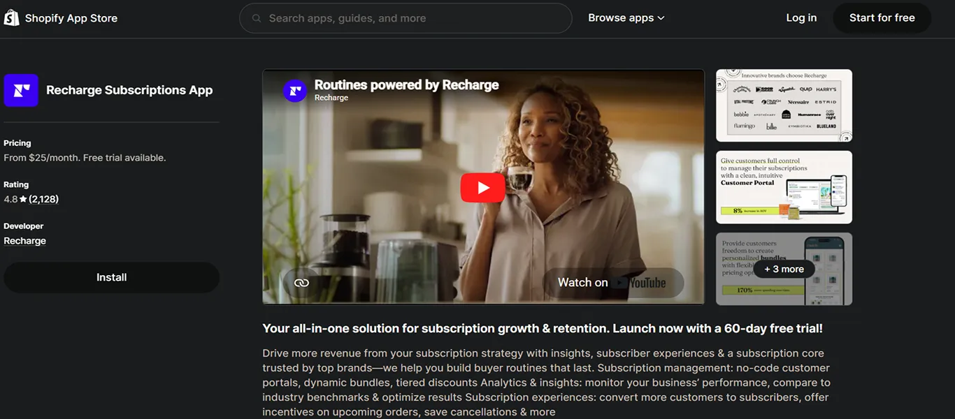 recharge subscriptions shopify retention app
