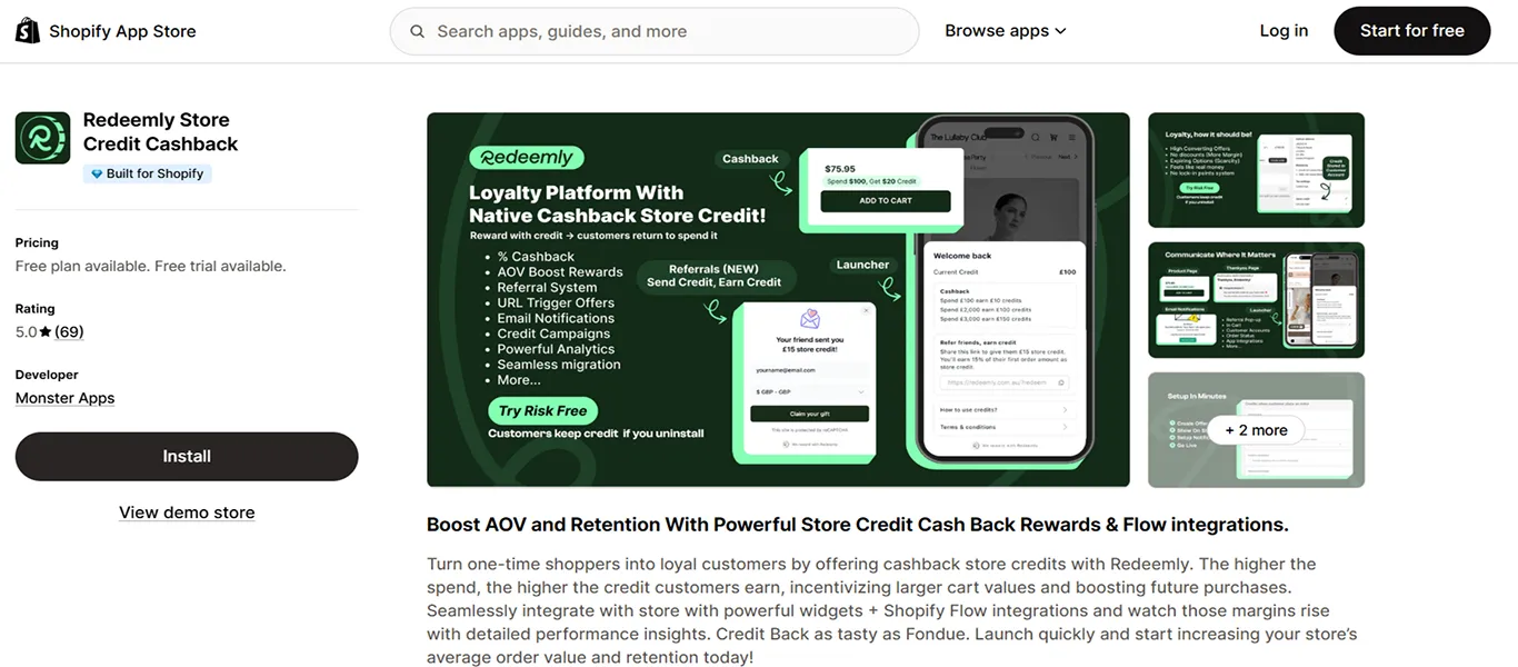 redeemly store credit cashback app
