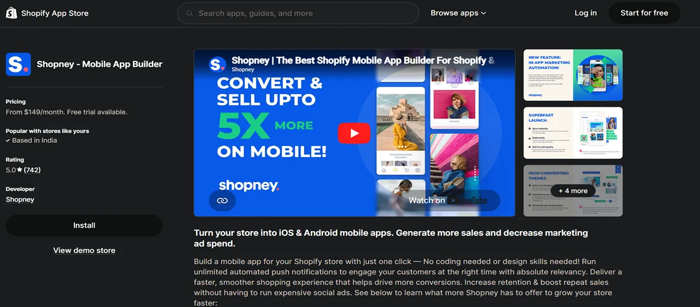 shopney shopify mobile app builder app