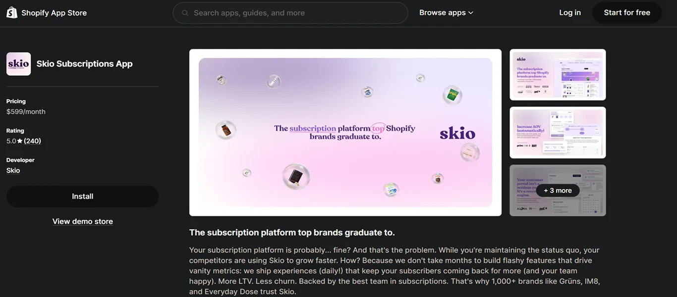 skio subscriptions shopify enterprise app