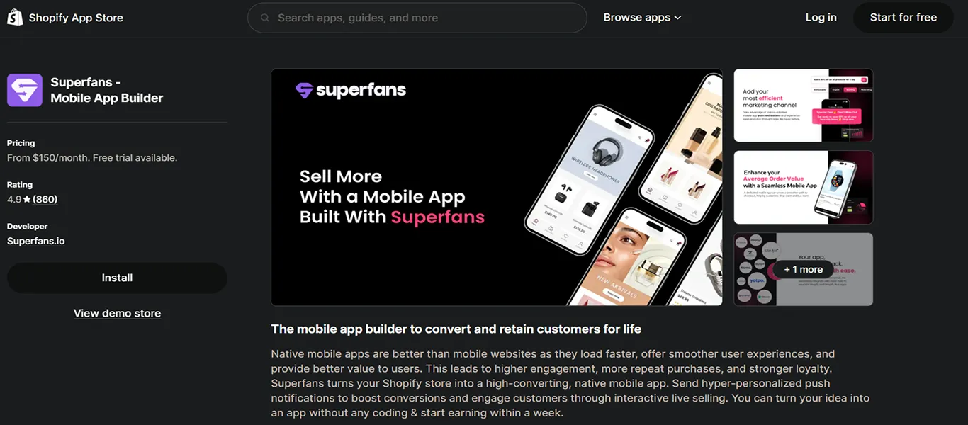 superfans mobile app builder for shopify store