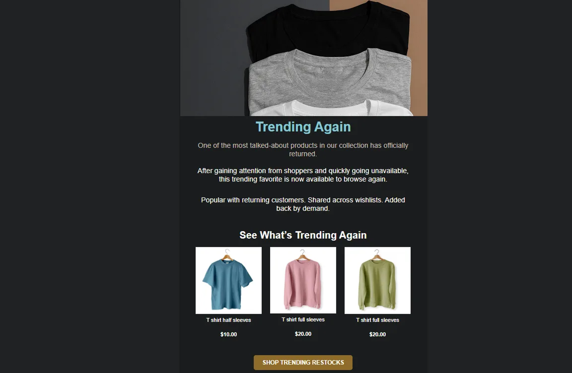Trending product restock email example