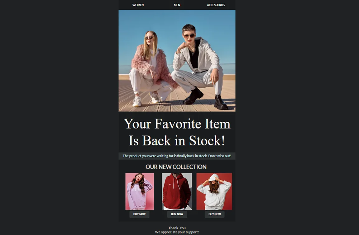 back in stock email examples shopify