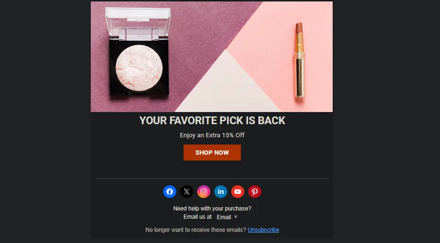 discount based back in stock email template