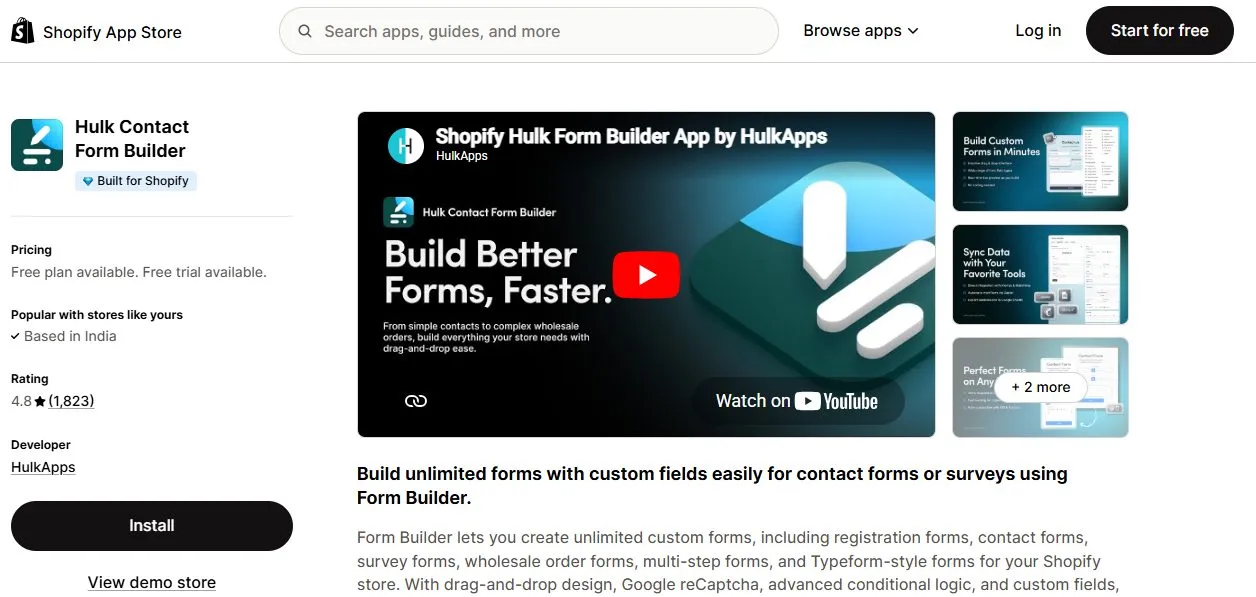 hulk contact form builder shopify