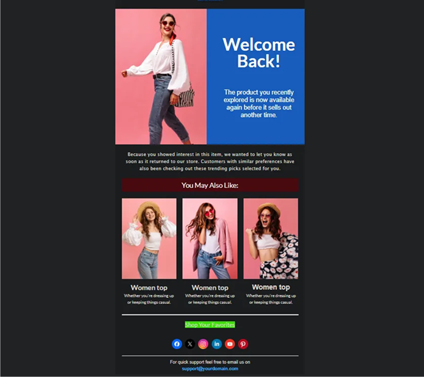 personalized shopify restock email example