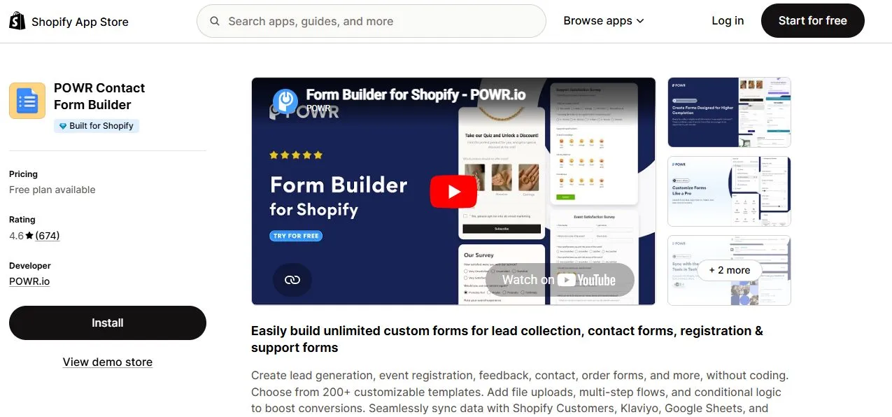 powr contact form builder shopify app
