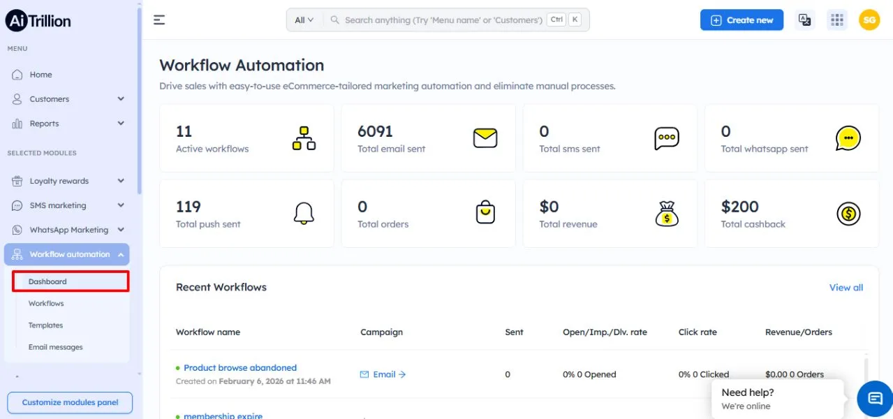 workflow dashboard aitrillion