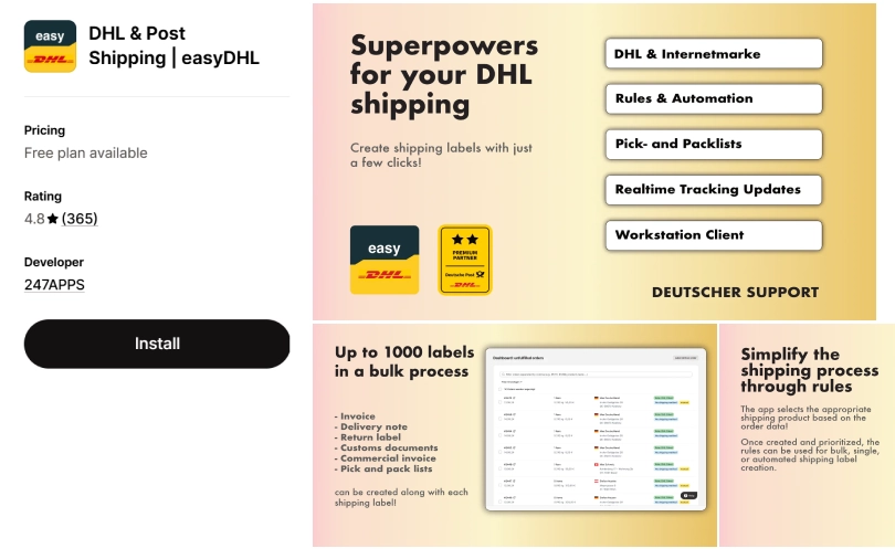 easydhl shopify shipping label app