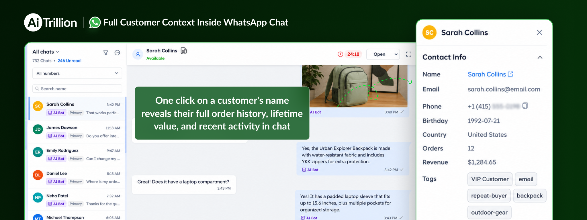 See Customer Context Directly in WhatsApp Chat