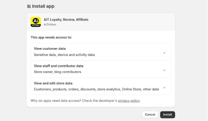 Shopify AI agent app permissions