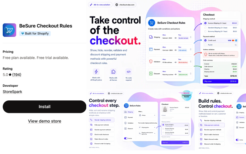 besure checkout rules condition builder