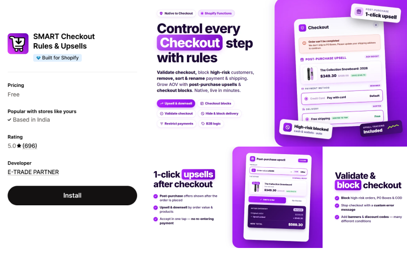 smart checkout rules upsells dashboard