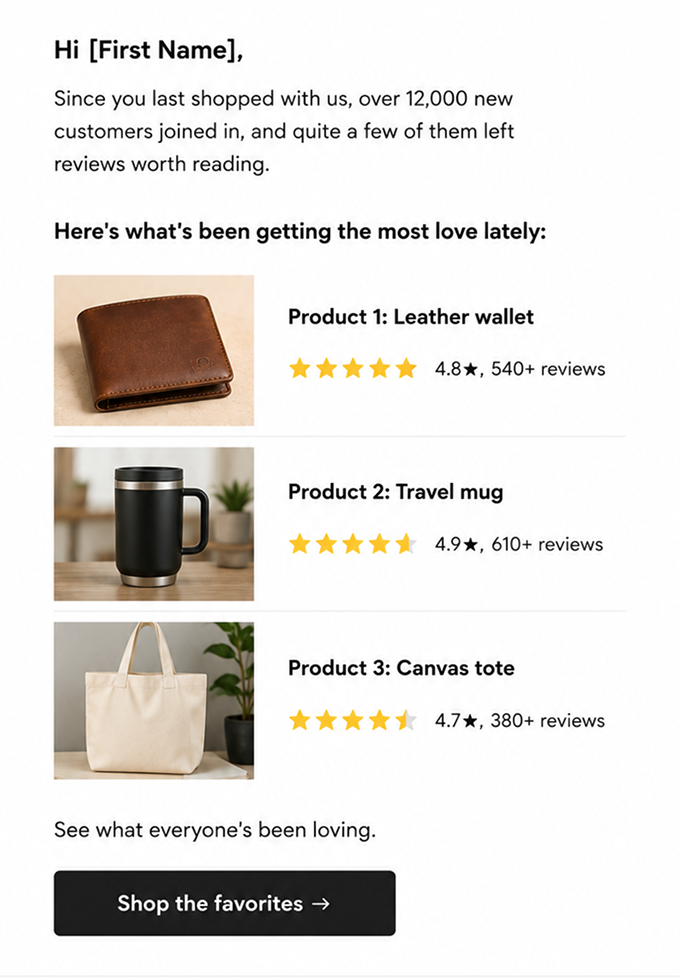 Community and social proof win-back email example for Shopify
