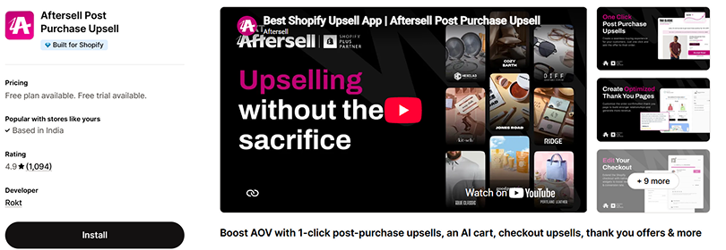aftersell post purchase upsell shopify app