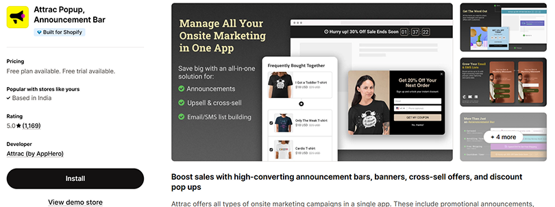 attrac popup announcement bar shopify app