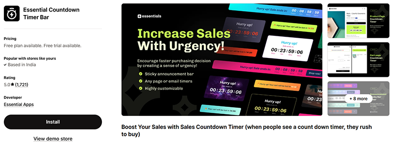 essential countdown timer bar shopify app
