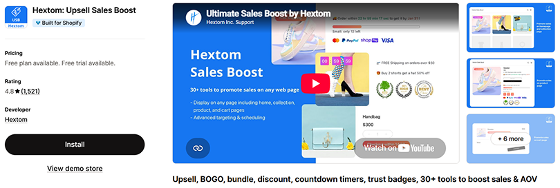 Hextom Upsell Sales Boost Shopify app
